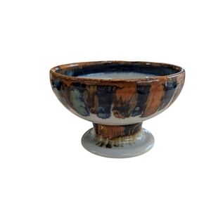 Handcrafted Ceramic Mexican Art Pottery Footed Bowl with Bird Designer